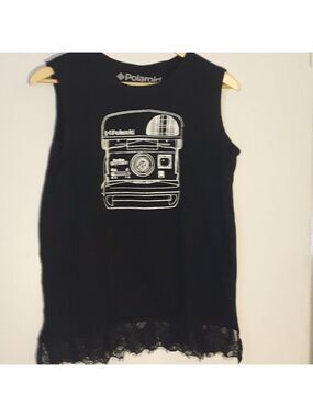 Polaroid Camera TANK TOP with lace Women's Size Large